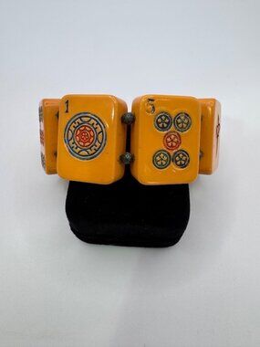 Artisan Bakelite Mahjong Bracelet 925 Sterling Serpentine Signed Vintage